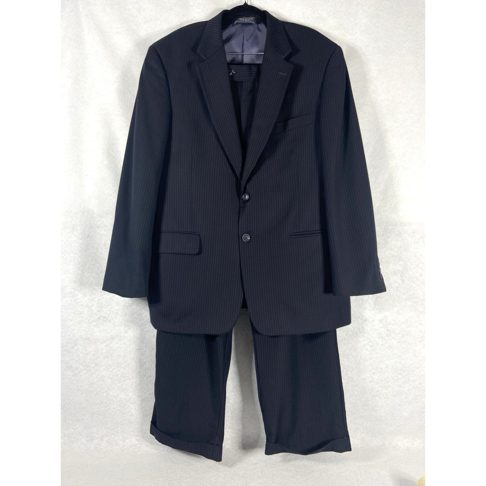 Saddlebred 2PC Pant Suit Men's 44R Blue Performance Striped Stretch Pants Wool